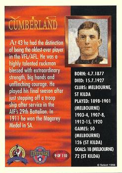 1996 Select AFL Hall of Fame #9 Vic Cumberland Back